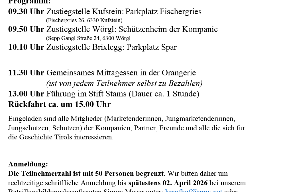 Bildungsfahrt des Batl. Kufstein zum Stift Stams